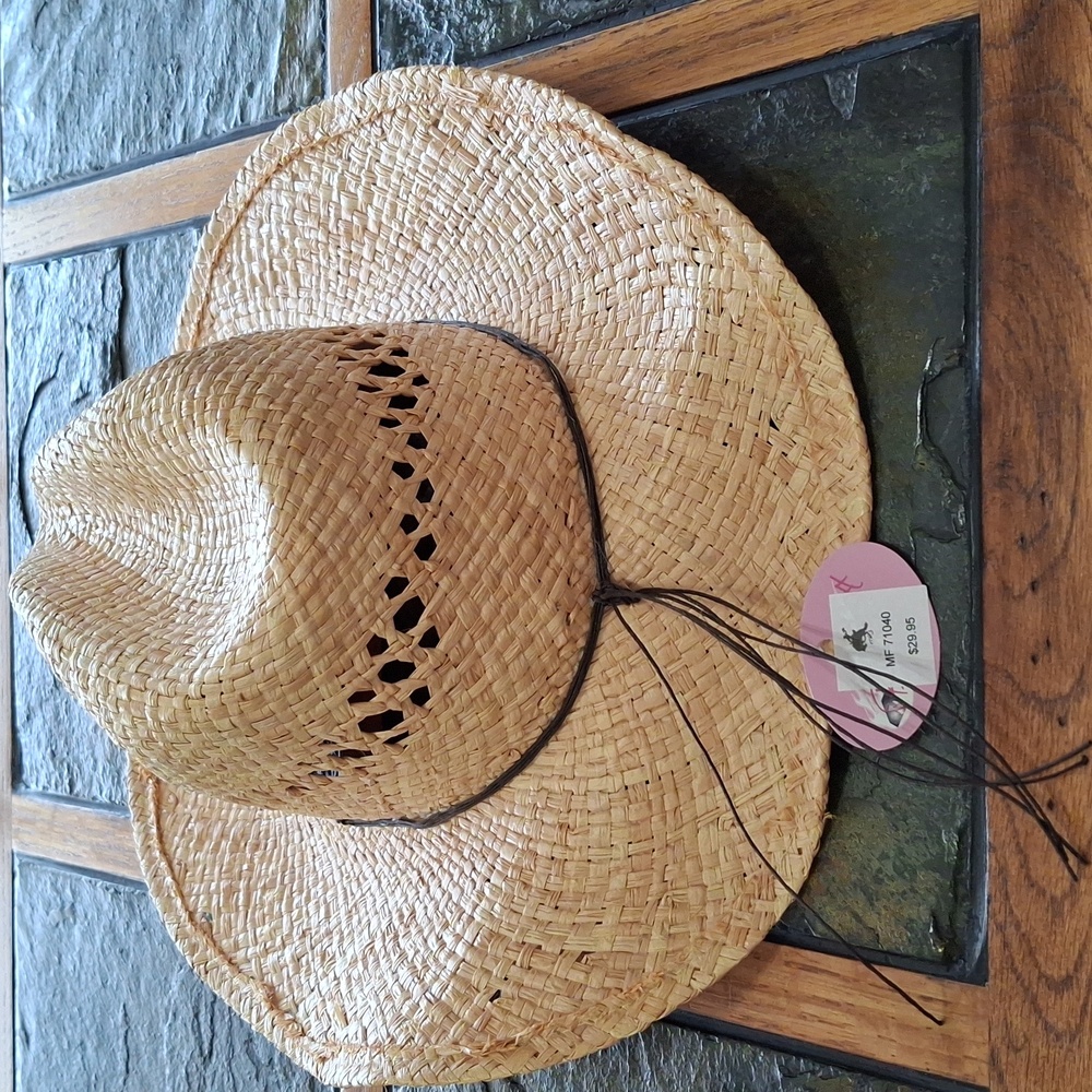 Straw Cowboy Hat with Faux Turquoise Beads - Picture 3 of 8